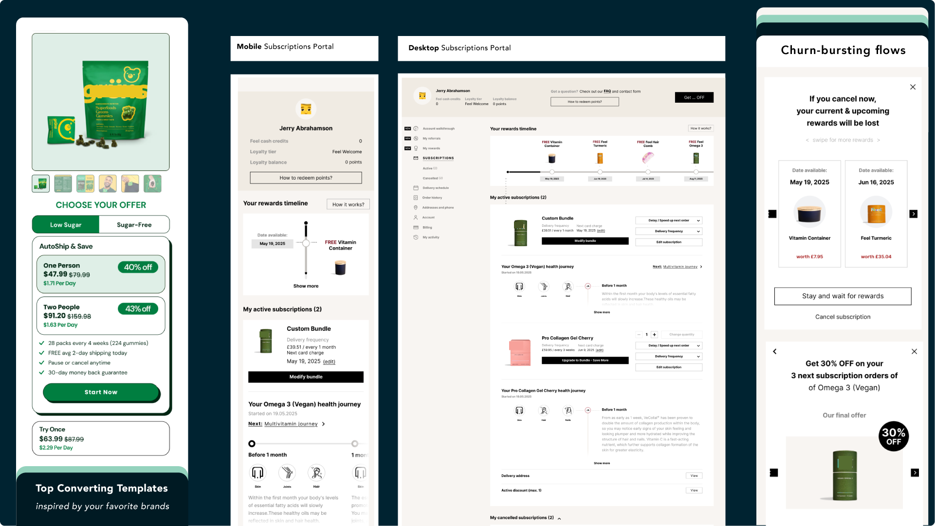 A customer's rewards, subscriptions, and delivery choices in Chargezen.